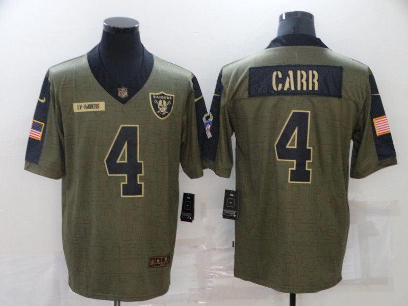 Men Oakland Raiders 4 Carr green Nike Olive Salute To Service Limited NFL Jersey